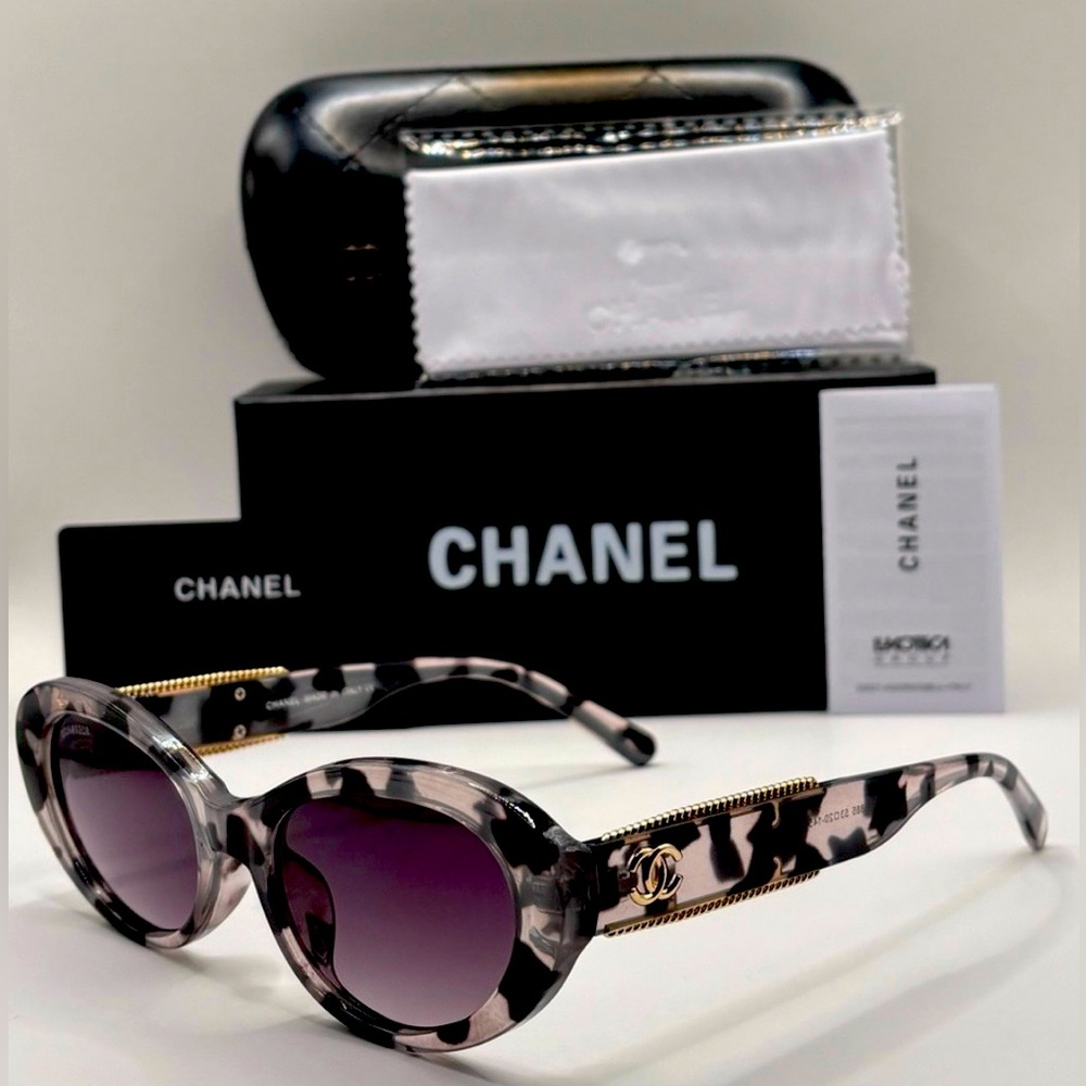 CHANEL Round Tortoiseshell Sunglasses with Purple Gradient Lenses